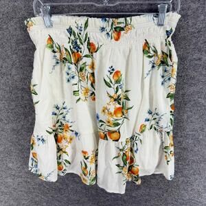 Time And Tru Skirt Women M Medium White Floral A-Line Midi Elastic Waist Cotton